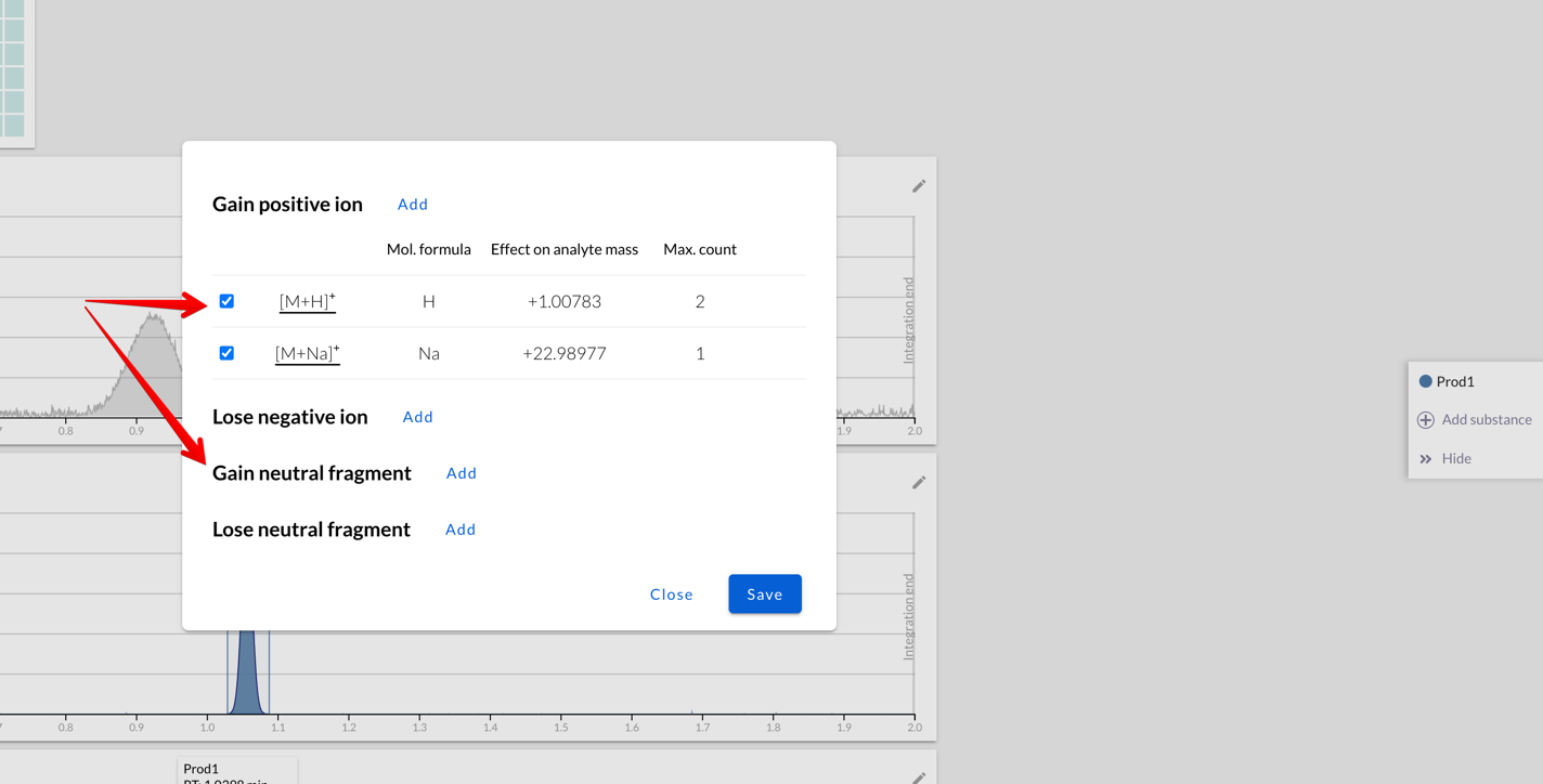 Mass Spec settings - configuring fragments