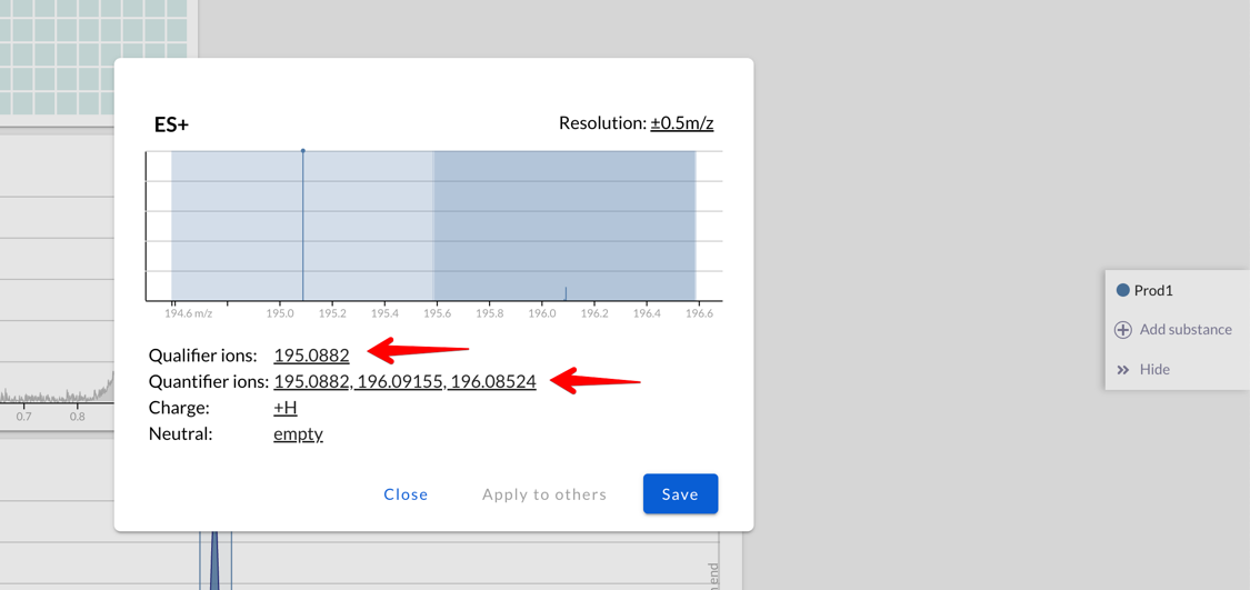 Mass Spec settings - pointing out qualifier and quantifier ions