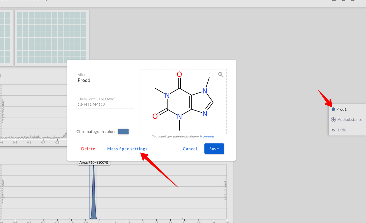 Mass Spec settings button